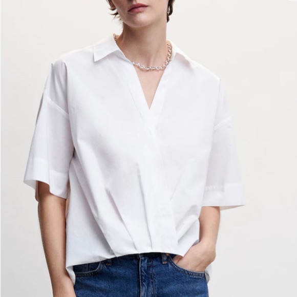 MANGO Cotton Cross Shirt - White - Size 2 - Picture 1 of 11